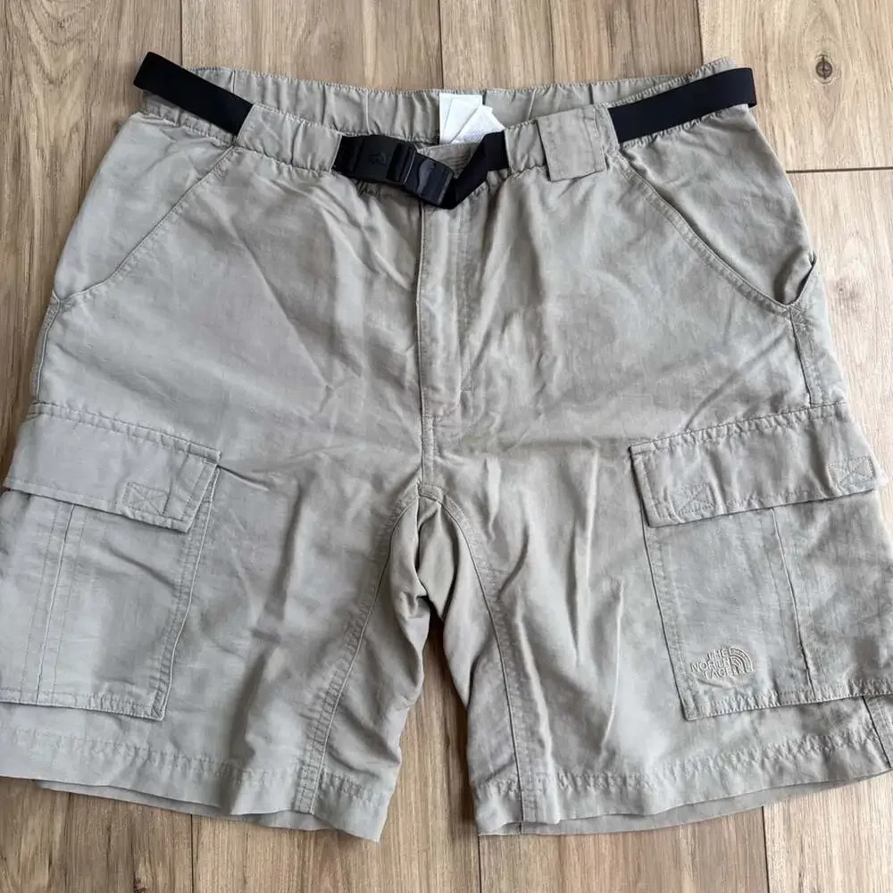 North Face Cargo Shorts Men M Khaki Tan Nylon Belted Hiking Outdoors Camp 9”